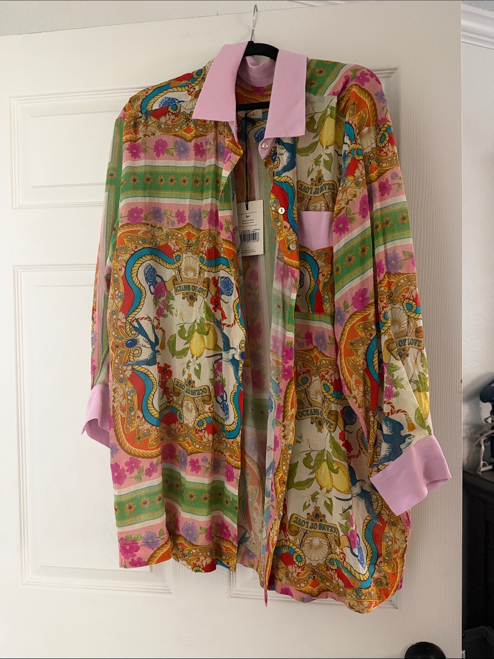 Spell Maddelena Mosaic Button-Up Shirt in Pastel Multicolor